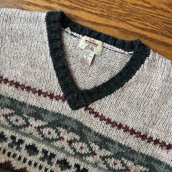 Vintage 90s Wool Blend Fisherman V-Neck Sweater Nordic Size Medium - Picture 7 of 10